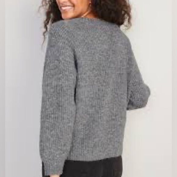 Old Navy Dark Gray Heathered Cozy Shaker-Stitch Pullover Sweater - Picture 2 of 8